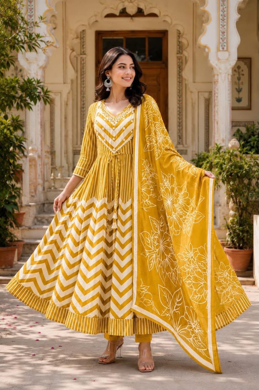 Pure Cotton Anarkali Dupatta Set