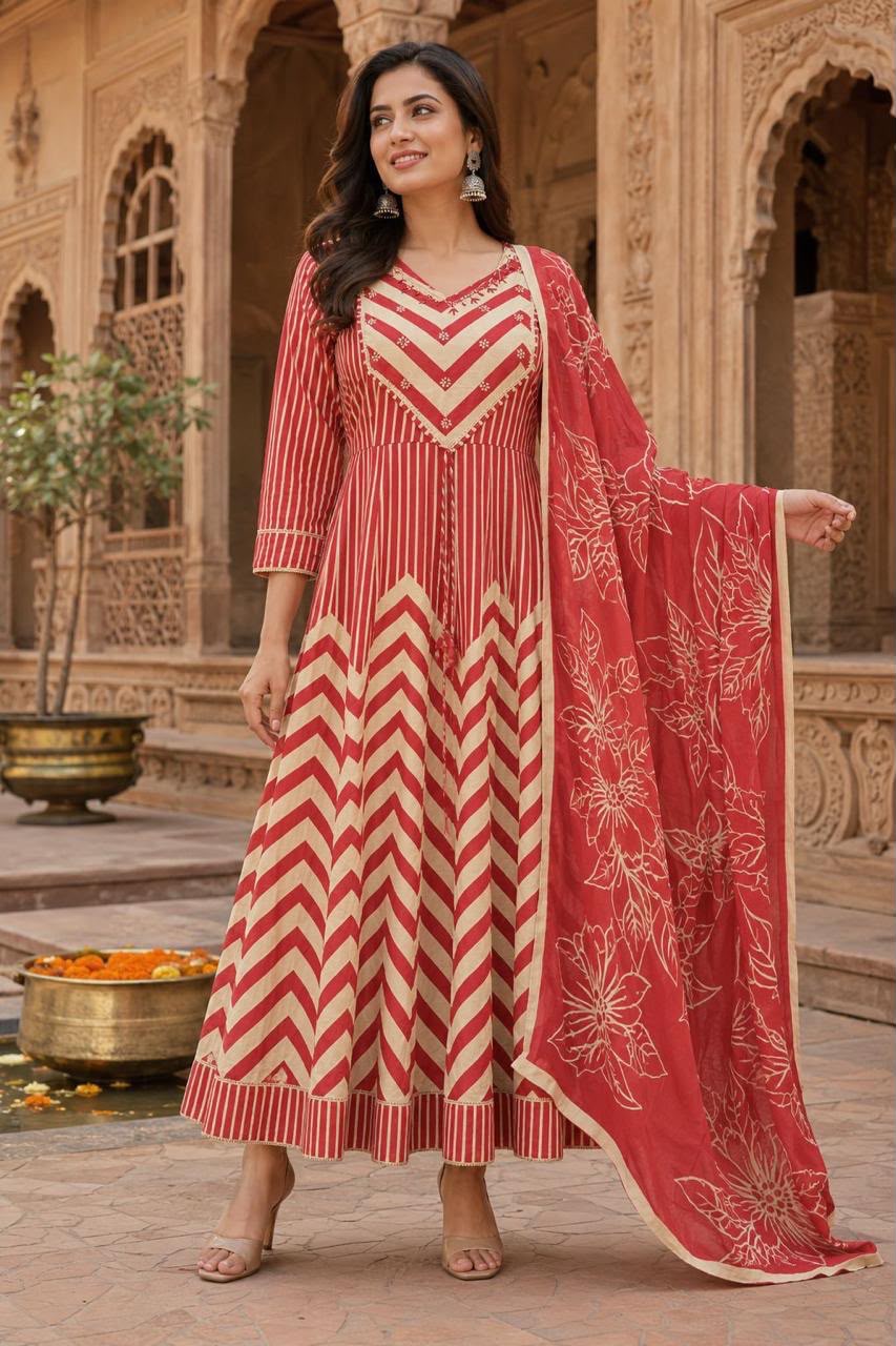 Pure Cotton Anarkali Dupatta Set