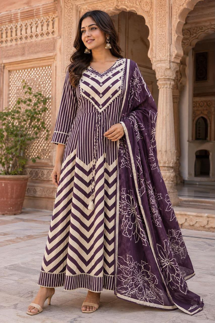 Pure Cotton Anarkali Dupatta Set