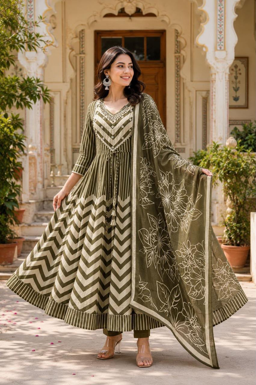 Pure Cotton Anarkali Dupatta Set