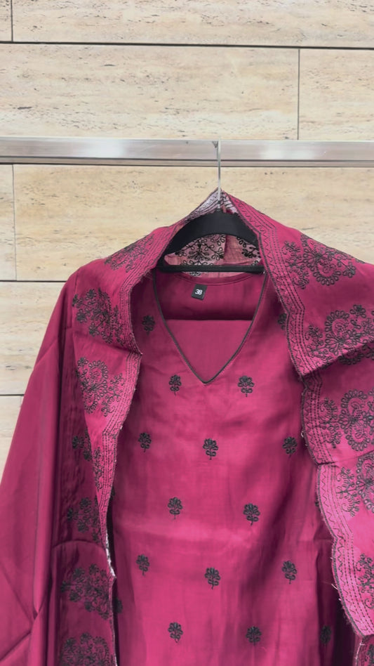Embroidered Mul Chanderi Dupatta Set With lining MLC56