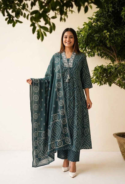 Premium Cotton A Line Anarkali Dupatta Set