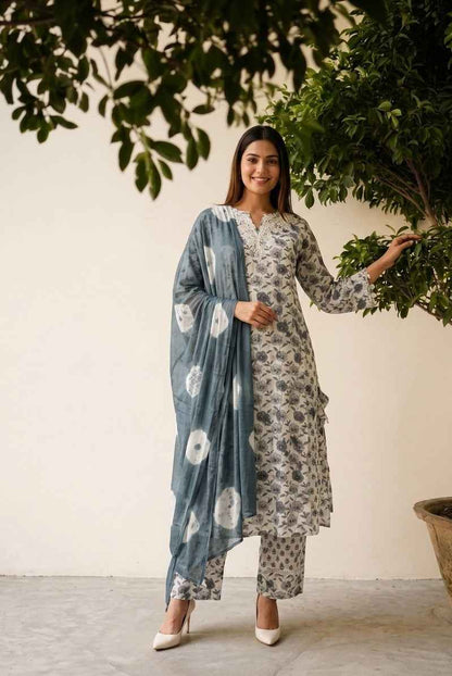 Premium Cotton A Line Anarkali Dupatta Set