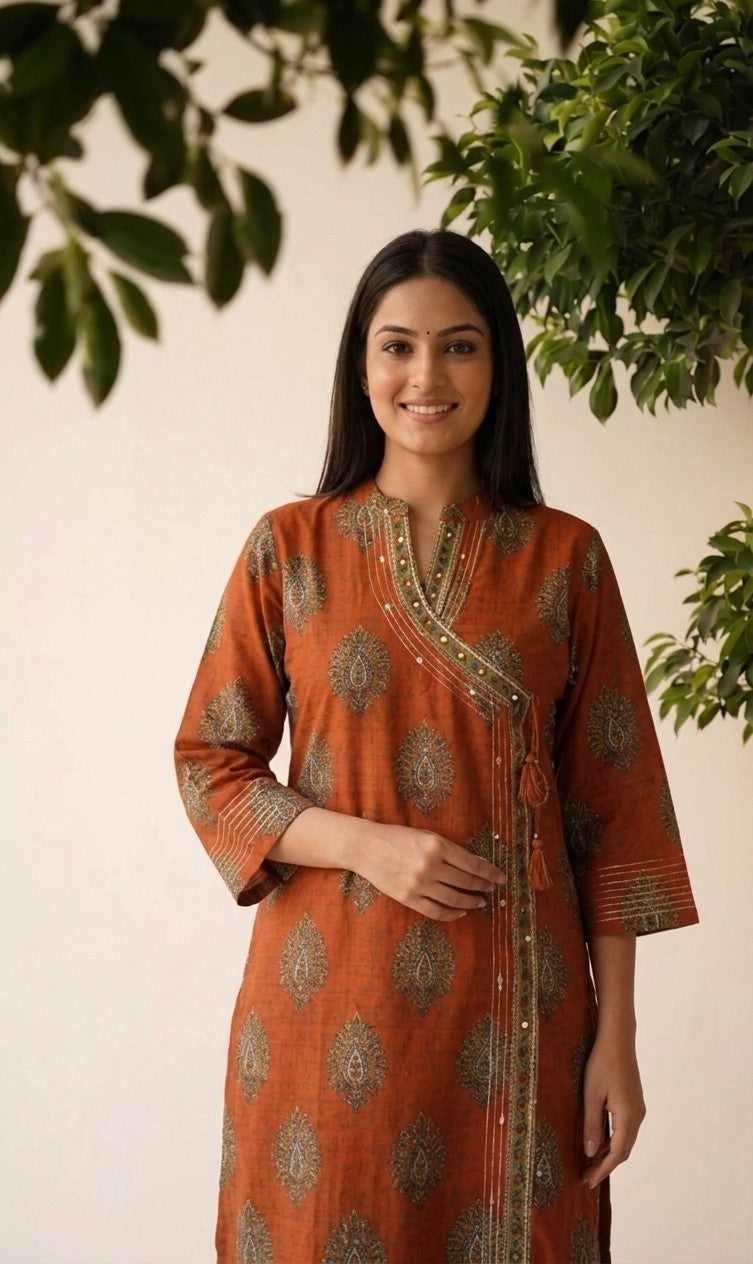 Pure Cotton Dupatta Set With Aangrakha Style CS0376