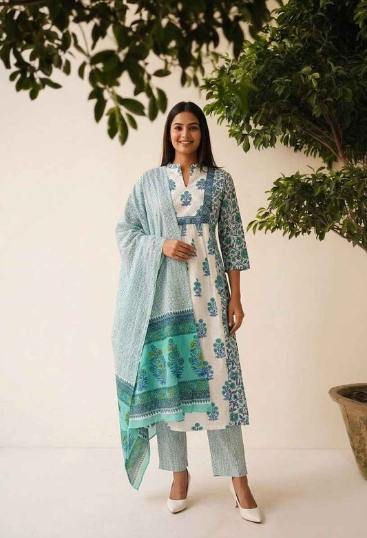 Premium Cotton A Line Anarkali Dupatta Set