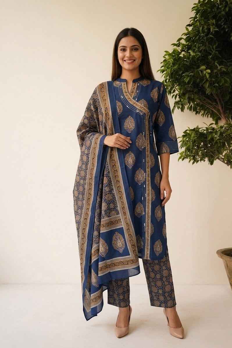 Pure Cotton Dupatta Set With Aangrakha Style CS0376