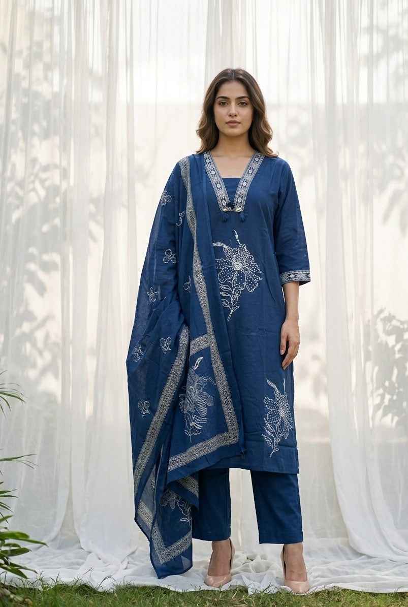 Pure Cotton Three Piece Dupatta Set