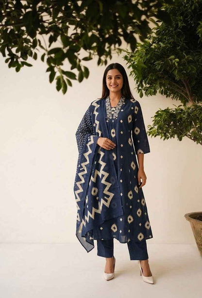 Premium Cotton A Line Anarkali Dupatta Set