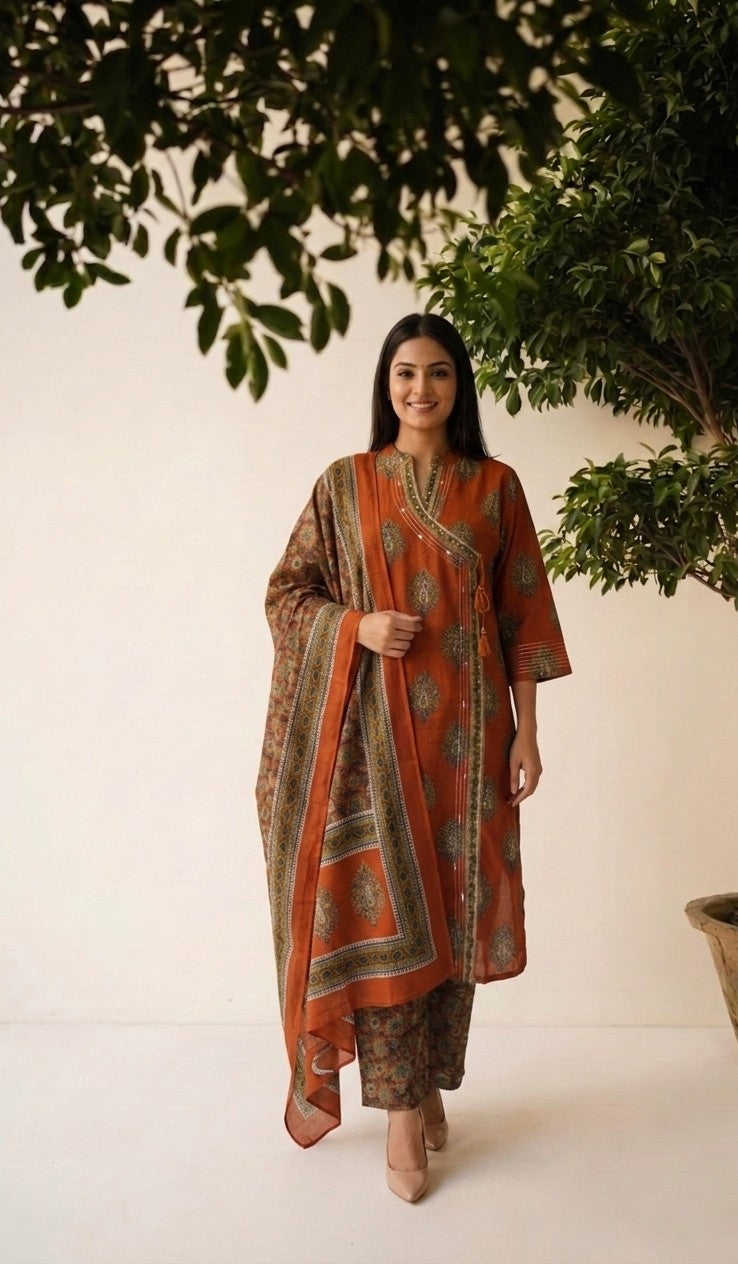 Pure Cotton Dupatta Set With Aangrakha Style CS0376