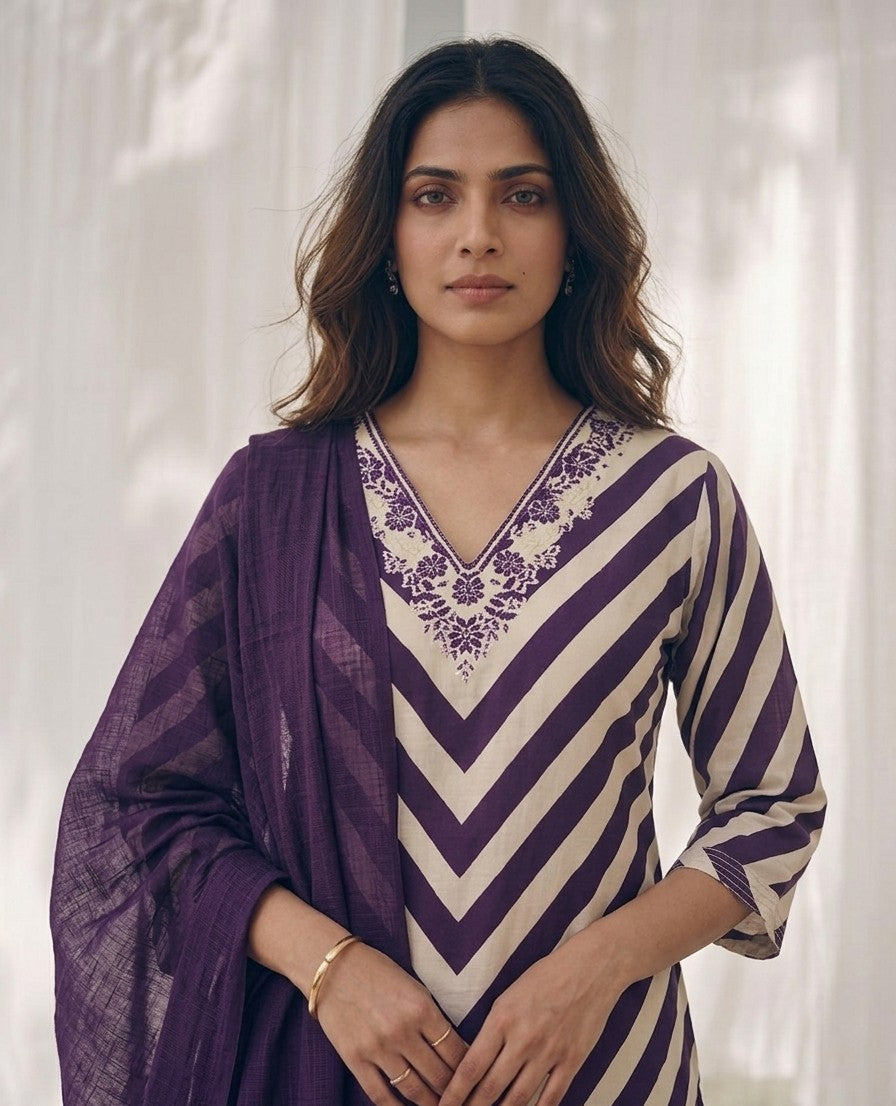 Pure Cotton Three Piece Dupatta Set XLS009