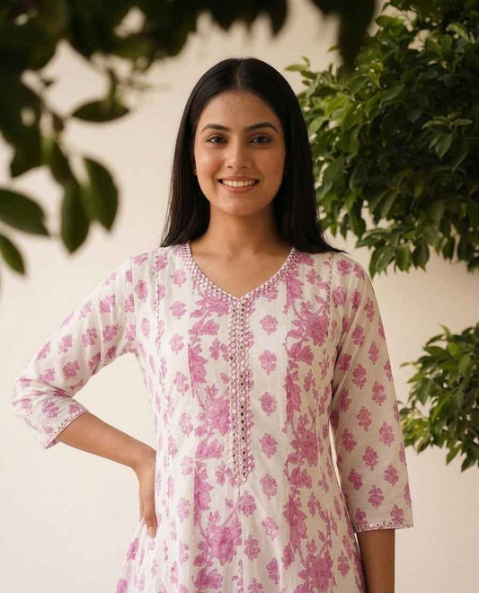 Premium Cotton A Line Anarkali Dupatta Set