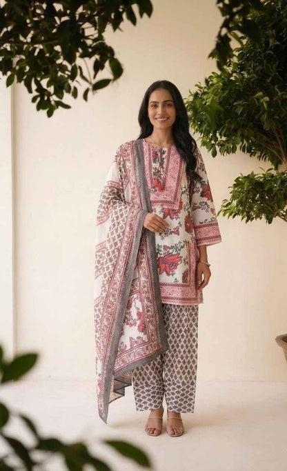 Pure Cotton Dupatta Set With Farsi Pant