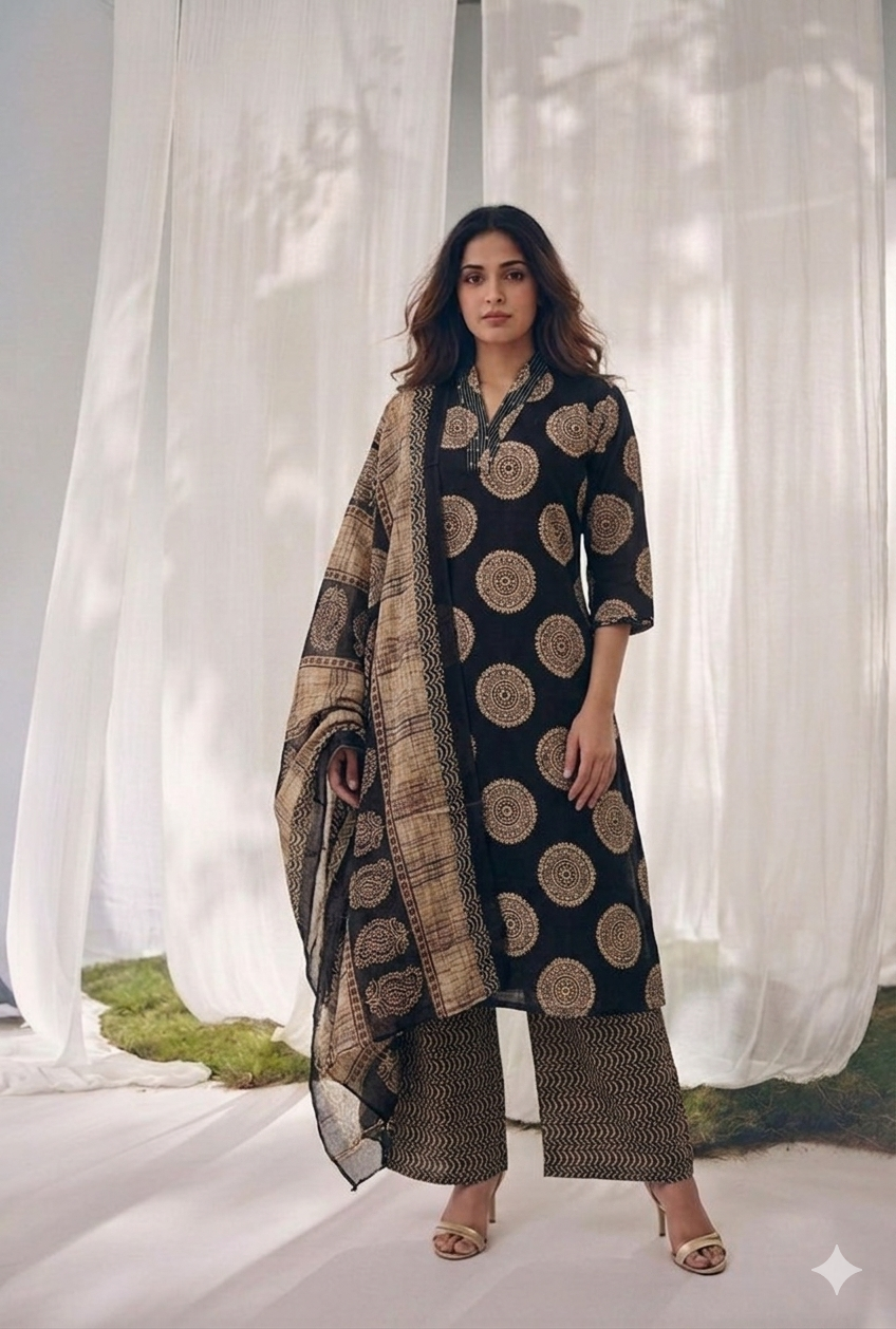 Pure Cotton Three Piece Dupatta Set LSS09